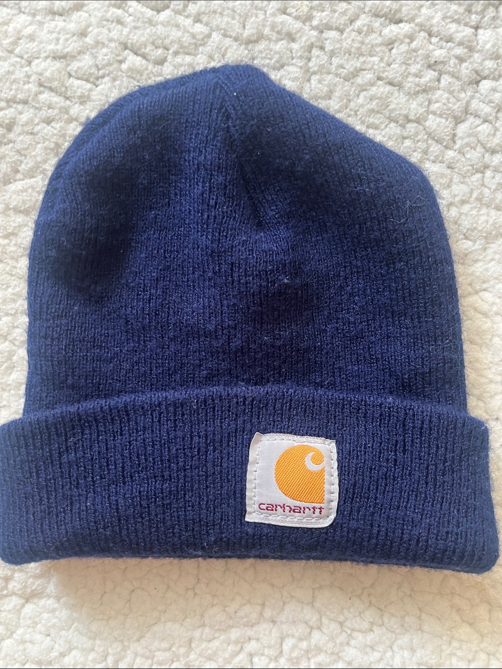 Carhartt Navy Knit Beanie with Logo Patch kids toddler size,